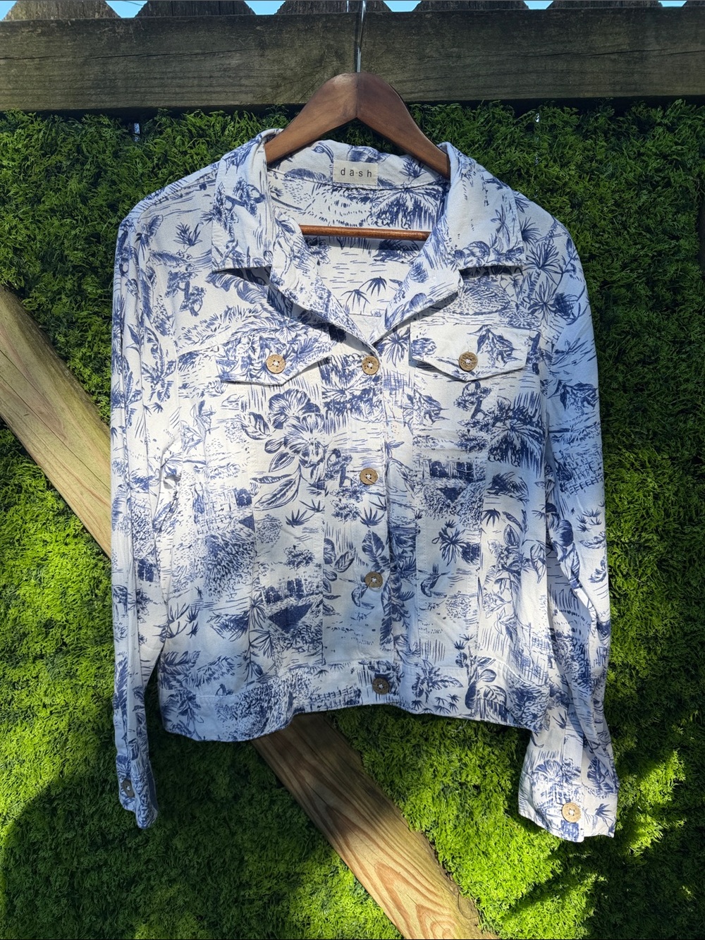 NWT Dash Blue Toile Linen Jean Style Jacket